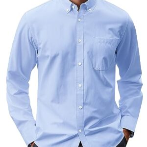 J.VER Men\'s Oxford Shirt Solid Casual Button Down Collar Shirts Long Sleeve Dress Shirts with Pocket