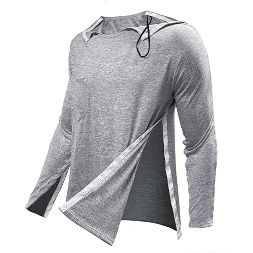 Post Shoulder Surgery Shirts for Men Recovery Long Sleeve Shirt Women Full Open Side Snap Chemo Dialysis Adaptive Clothing