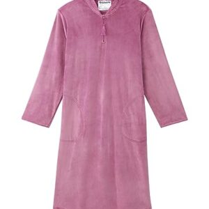 Women’s Open Back Adaptive Plush Nightgown with Zip Front