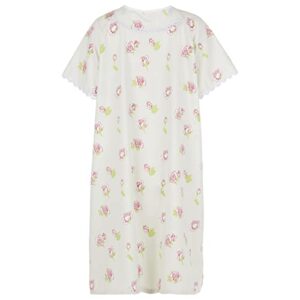 Personal Touch Women's Open Back Adaptive Lace Trim Cotton Backwrap Nightgown