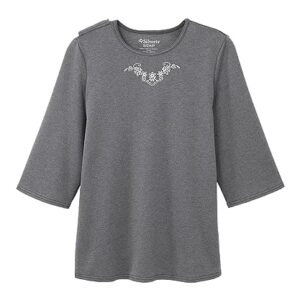 Women’s Open Back Adaptive Warm Winter Weight Top for Seniors - 3/4 Long Sleeve Scoop Shirt