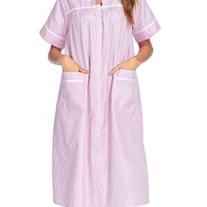Ekouaer House Dress for Women with Pockets Button Down Duster Housecoat Short Sleeve Mumu Nightgown S-XXXL