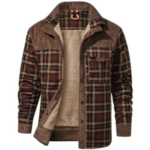 Eisctnd Men's Sherpa Lined Flannel Jacket Outdoor Long Sleeve Plaid Fleece Shirt Warm Casual Button Down Coat
