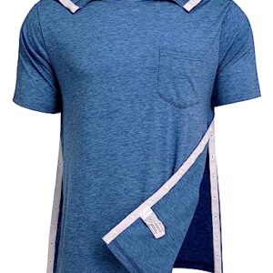 Deyeek Men's Post Shoulder Surgery Shirts Recovery Tear Away Short Sleeve Full Open Side Snap Adaptive Chemo Clothing