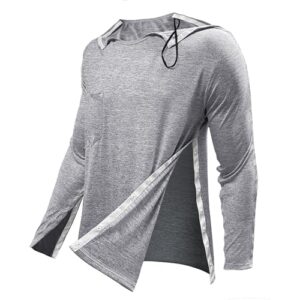 Post Shoulder Surgery Shirts for Men Recovery Long Sleeve Shirt Women Full Open Side Snap Chemo Dialysis Adaptive Clothing